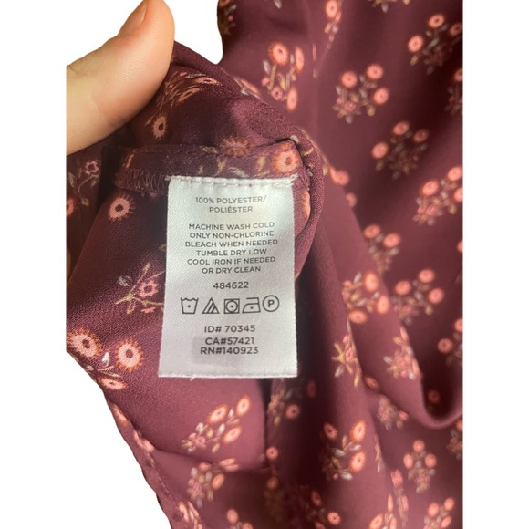 LOFT Purple/Wine Floral Petite Blouse with Ruffles Women’s Petite XXSP - Picture 4 of 4